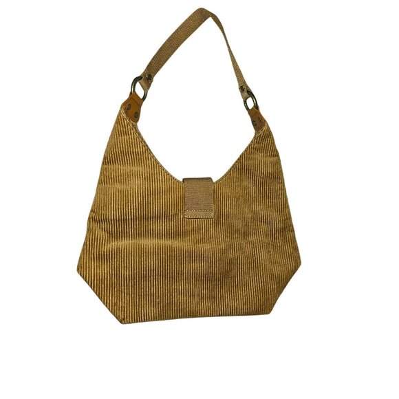 Vintage Y2k Gap Corduroy Hobo Shoulder Bag With Geometric Lining Clip Closure - Picture 9 of 16